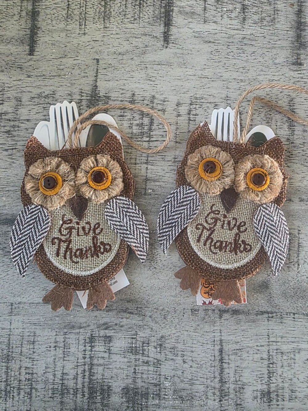 Cracker Barrel “Give Thanks” Owl Silverware Holders